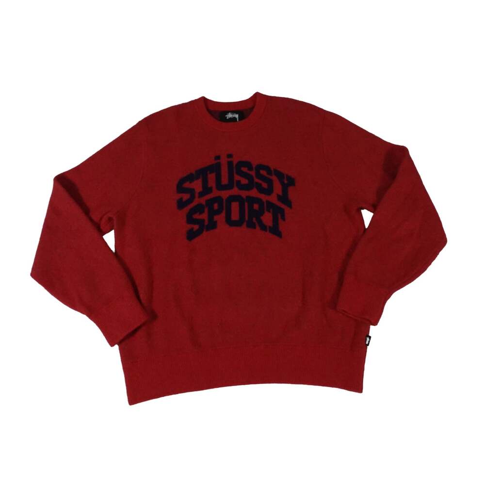 Stussy Sport Nylon Wool Blend Crew Neck Red Sweater Men's Small